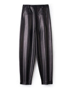 Casual leather pants women in autumn new high waisted loose fitting solid color wide leg nine inch Haren balloon pants