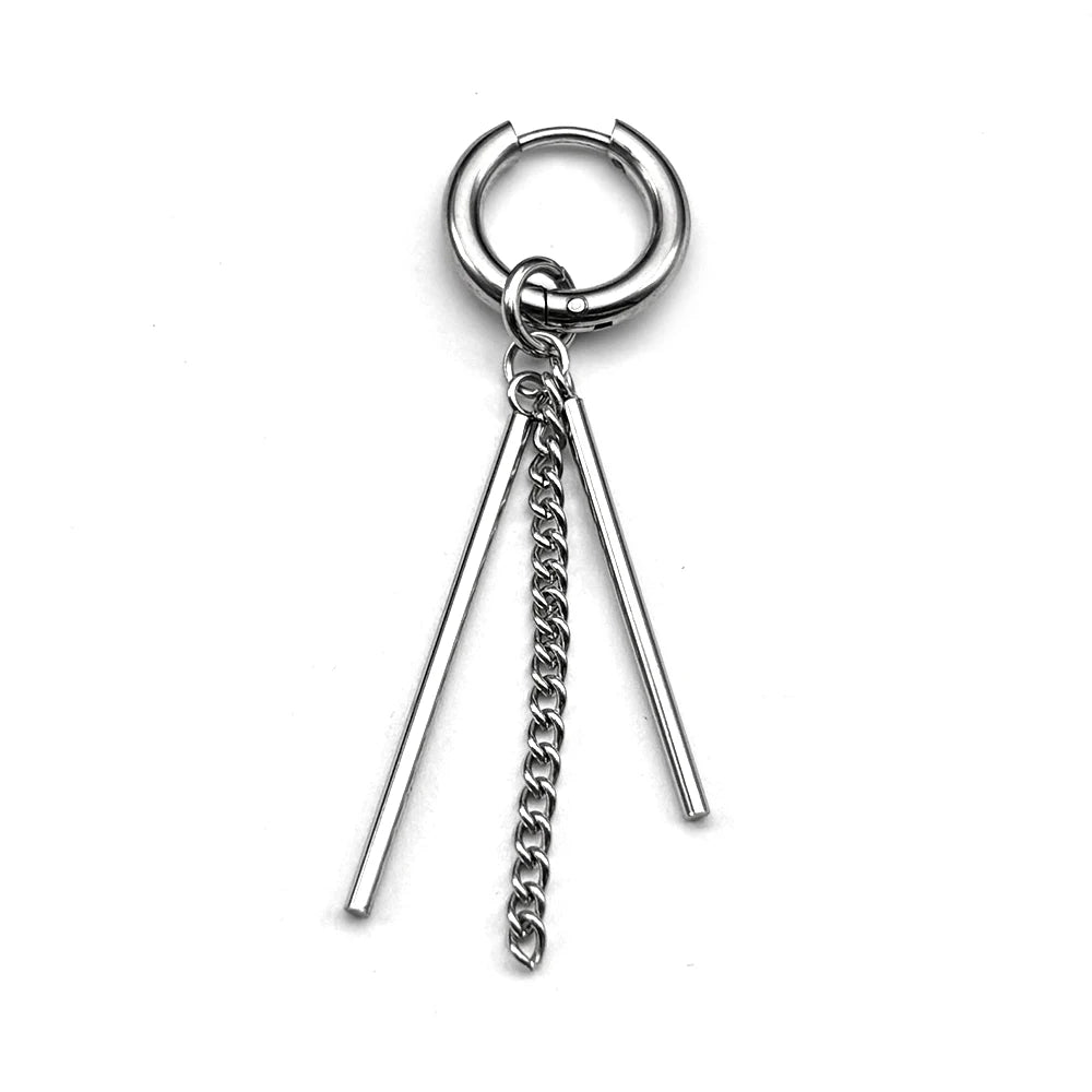 New Fashion Stainless Steel Long Chain Tassel Pendent Earrings Hoop Personality Ear Clips For Unisex Hiphop Punk Rock Trendy