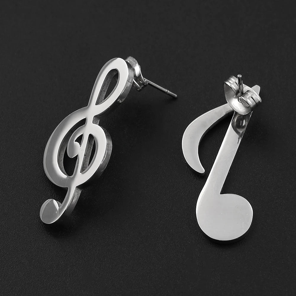 Stainless Steel Music Note Stud Earrings Treble Clef & Eighth Note Earrings Minimalist Music Jewelry Gift for Music Lovers Women