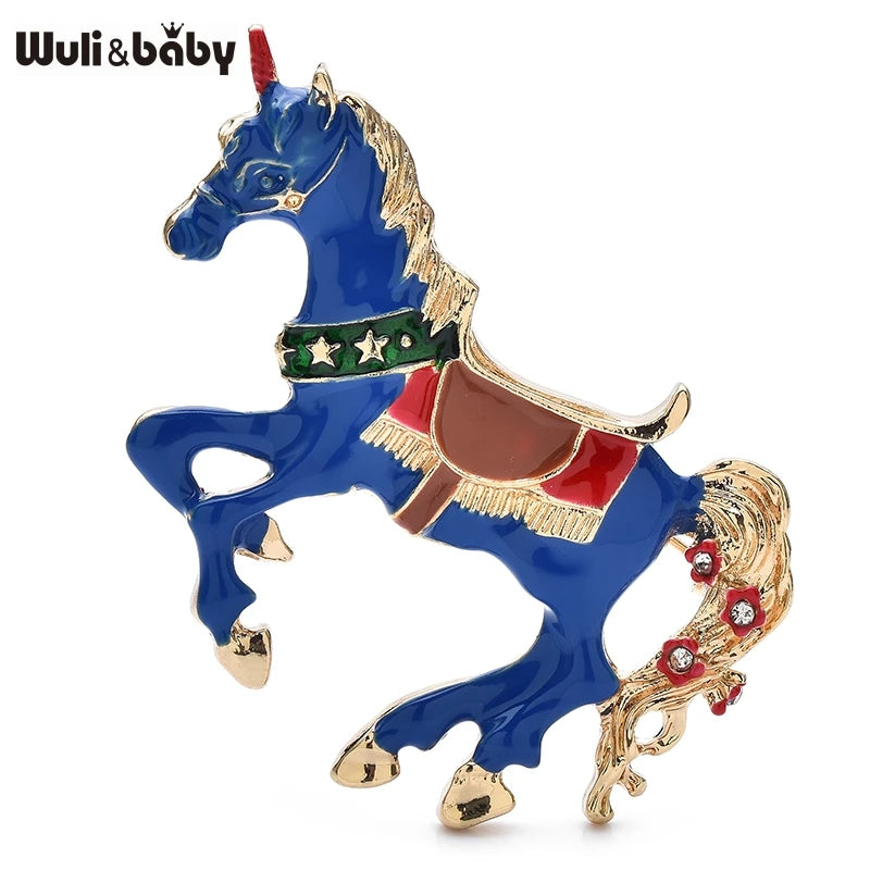 Wuli&baby Enamel Horse Raising Legs Brooch Pins Elegant Animal Metal Badge 2 Colors Jewelry Accessory For Suit and Party