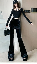 PENDRA Black Velvet Micro Pants