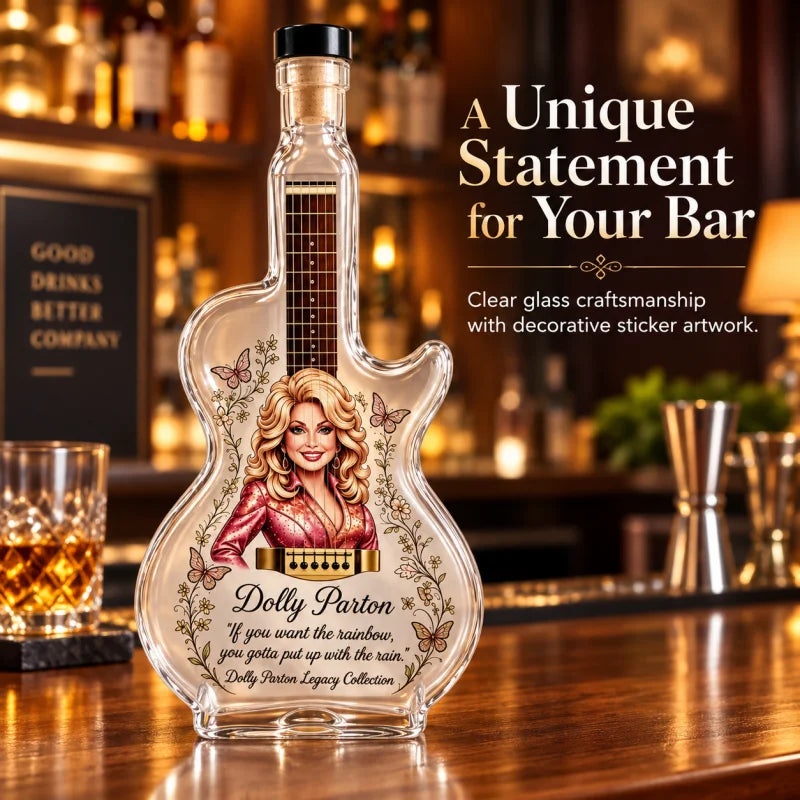 Dolly Parton Guitar Glass Liquor Decanter Whiskey Bottle Home Bar Decor Fan Collectible Gift
