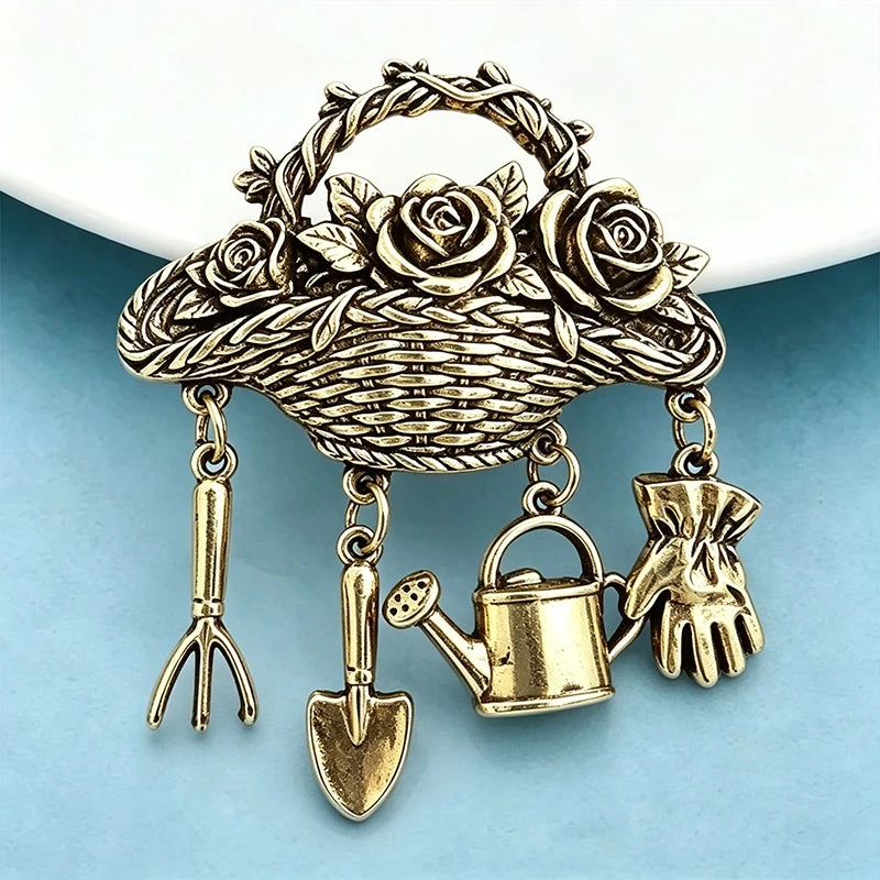 PENDRA Florabasket Vintage Flower Basket Brooch