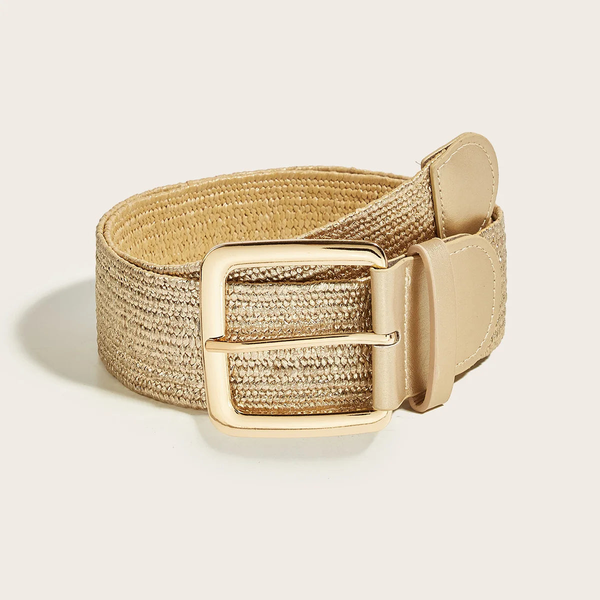 New Retro Women Summer Pin Buckle Golden Belts Fashion Female Braided Wide Belts Designer Elastic PP Straw Grass Girls Waistband