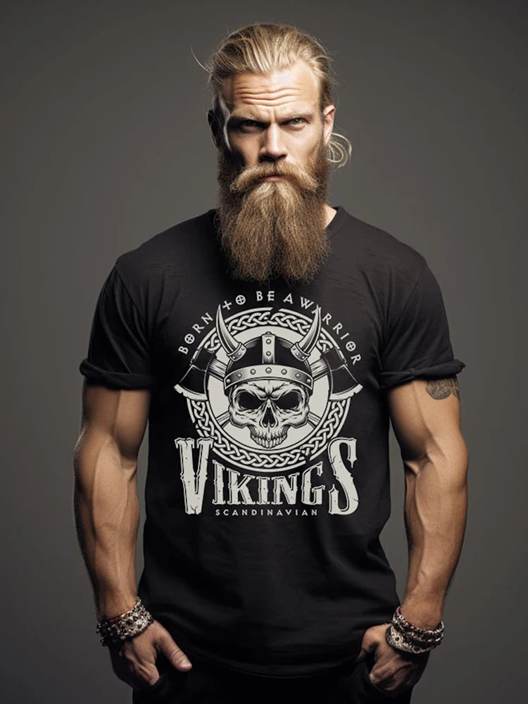 Summer Everyday Casual Men's T-shirt Fashionable Street Men's T-shirt Outdoor Sports Comfort Men's Short Sleeve Top Viking Print