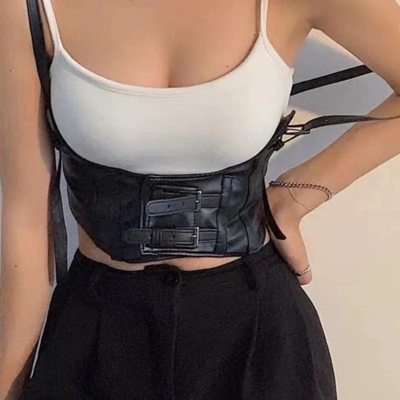 Women's Waist Belt Underbust Corset PU Leather Adjustable Punk Cummerbund Corset Wide Belts Dress Costume Waistband Cincher