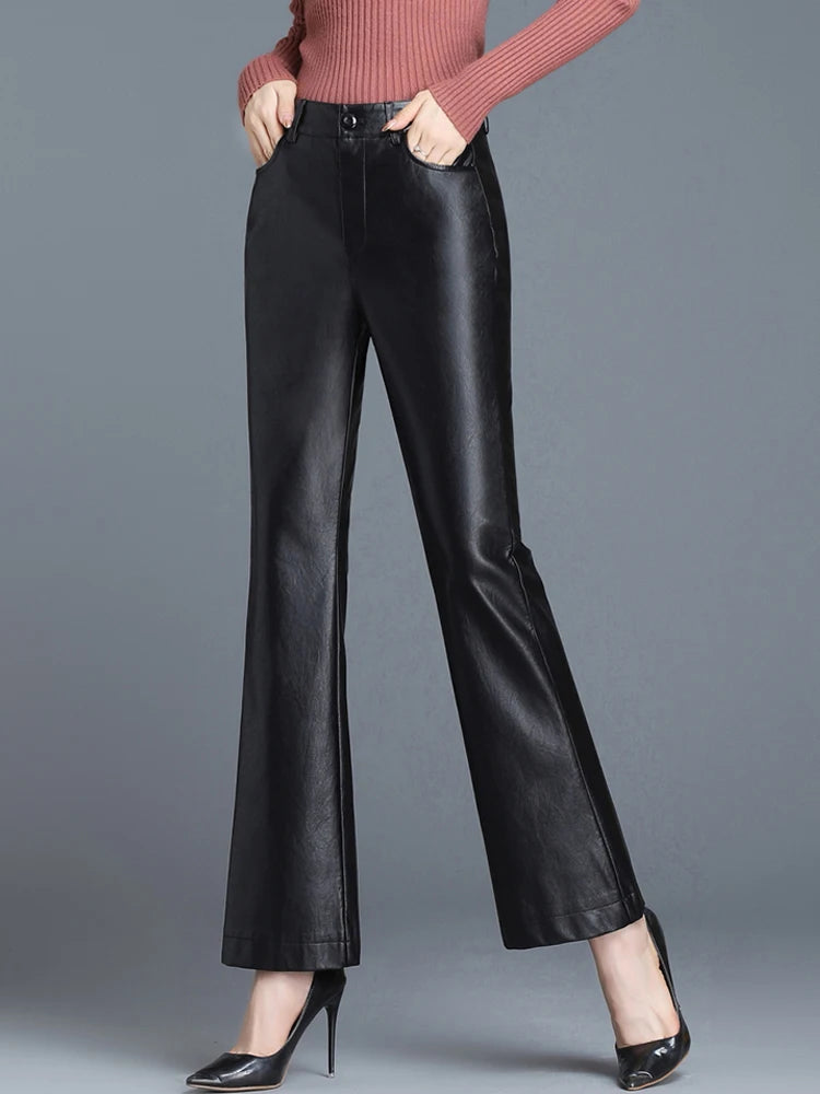 PENDRA Micro Flared Leather Fleece Pants