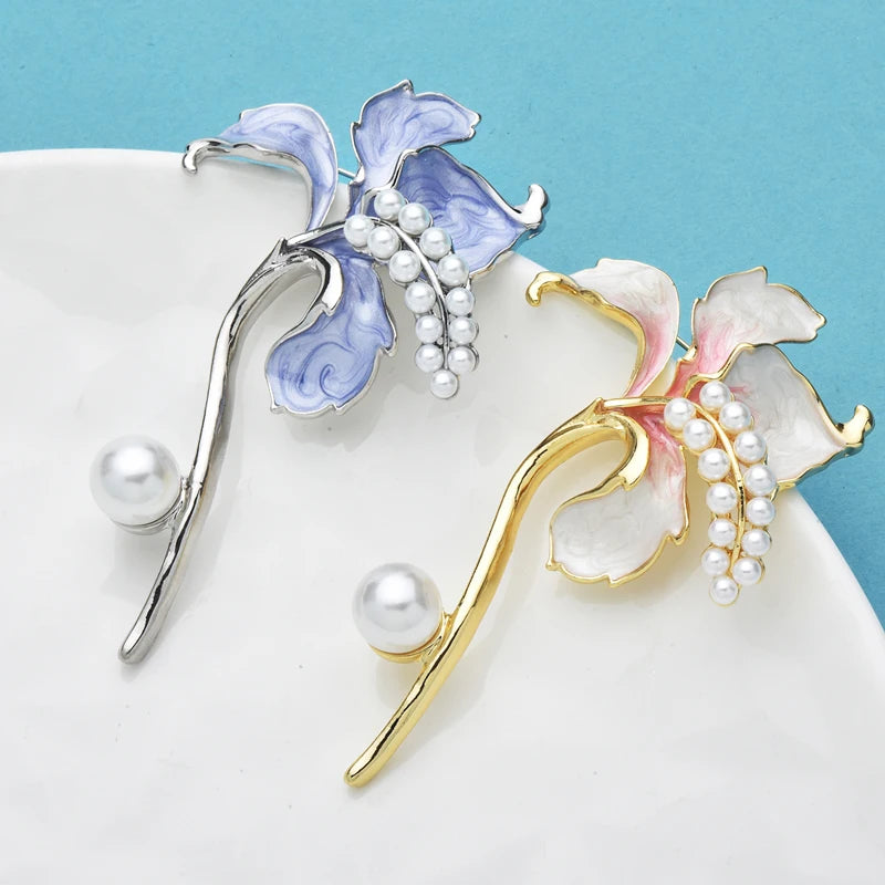PENDRA Pearlfleur Enamel Pearl Flower Brooch