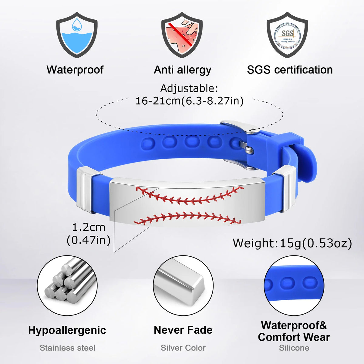 Baseball Patterned Bracelet for Men Boys, Waterproof Silicone Bracelet,Baseball Anthusiast Jewelry Gifts