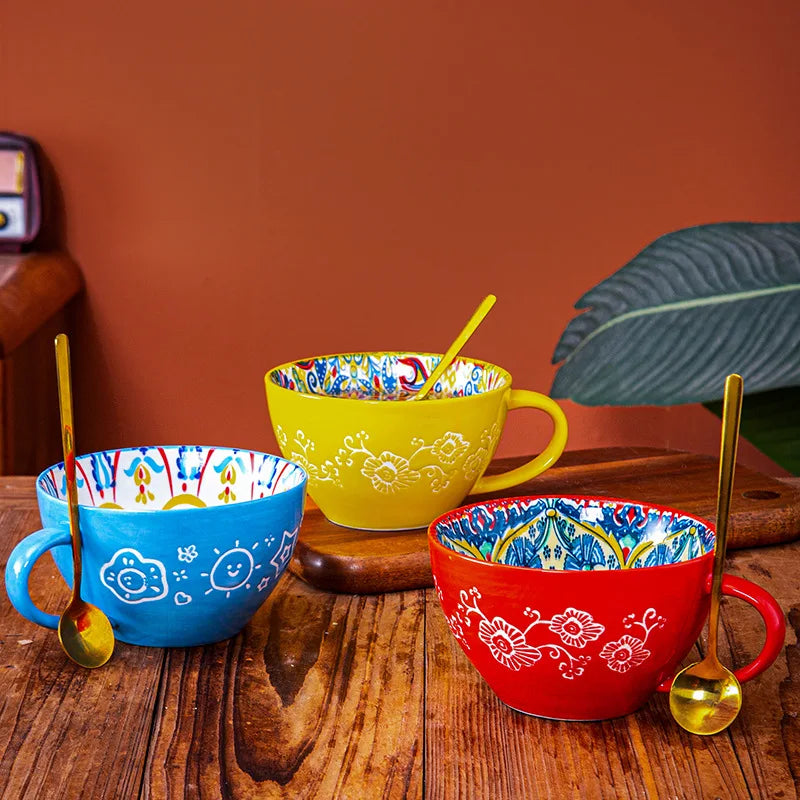 Bohemian Pattern Ceramic Coffee Mug Large Capacity Colorful Tea Cup For Daily Use Collection Ornaments