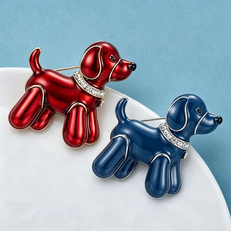 PENDRA Balloonpup 2-Color Enamel Rhinestone Dog Brooch