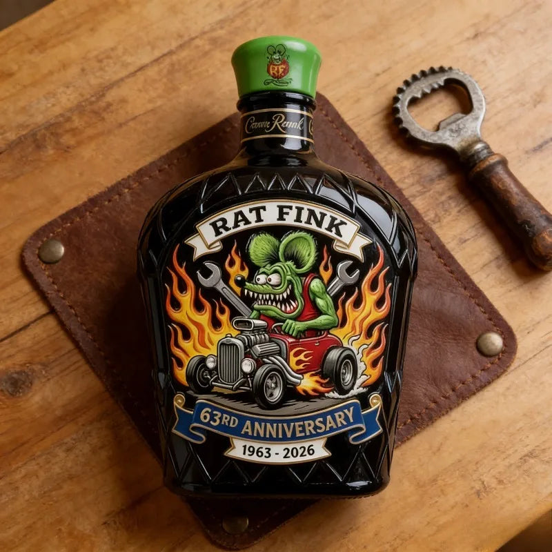 Rat Fink Tribute Whiskey Decanter, Hot Rod Design Collectible Liquor Bottle for Car Enthusiasts