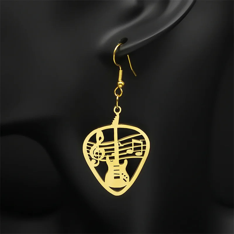 Rock Music Guitar Pick Pendant Drop Earrings for Women Stainless Steel Punk Musical Bass Note Dangle Earring Party Gift Jewelry