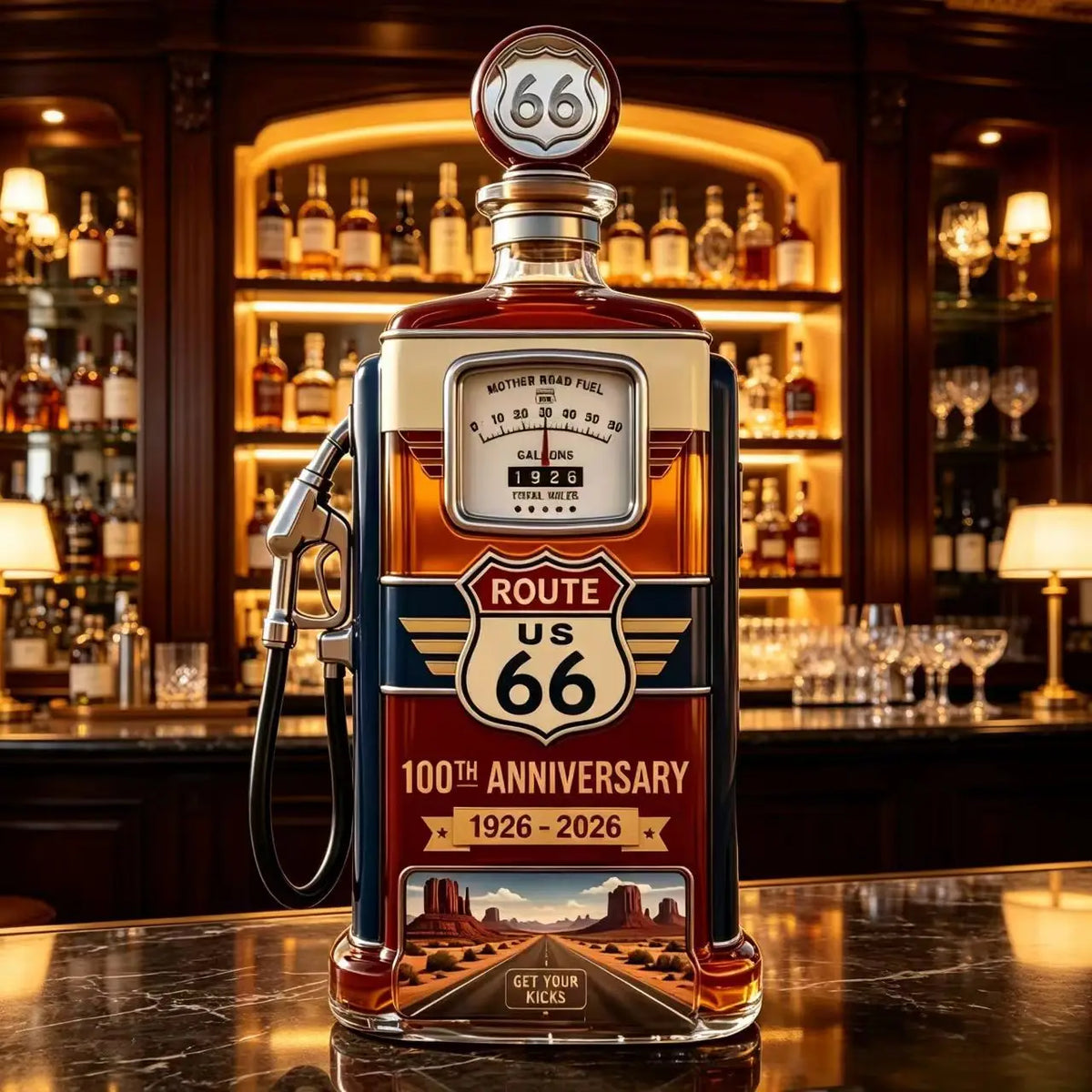 Route 66 100th Anniversary Gas Pump Shaped Whiskey Decanter 400ml Lead Free Crystal Liquor Bottle Retro American Road Culture