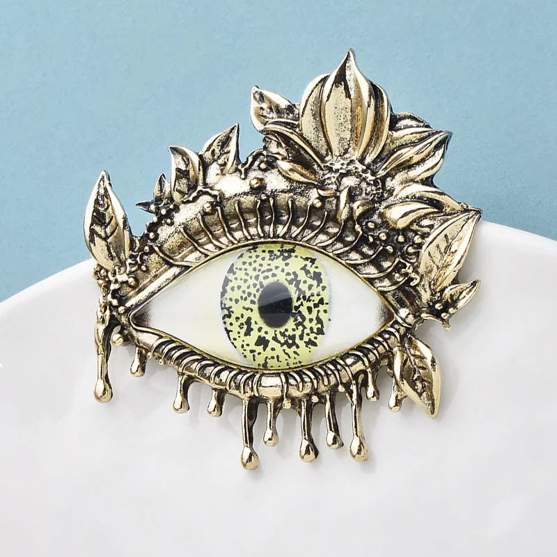 Wuli&baby Vintage Flower Eye Brooches Metal Green Eyes For Women's Backpack Clothes Brooch Pins Gifts