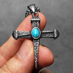 PENDRA Skull Turquoise Cross Steel Necklace