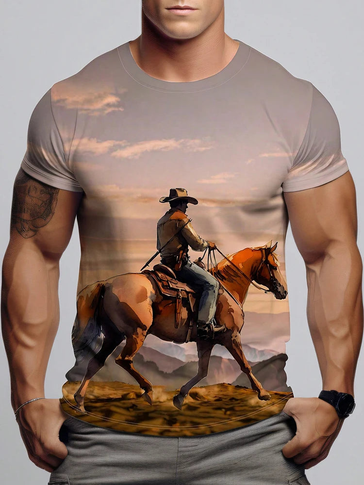 Summer Outdoor Casual Men's T-shirt Seaside Surf Men's Short Sleeve Letter Shark Print Men's T-shirt Daily Street Fashion T-shir