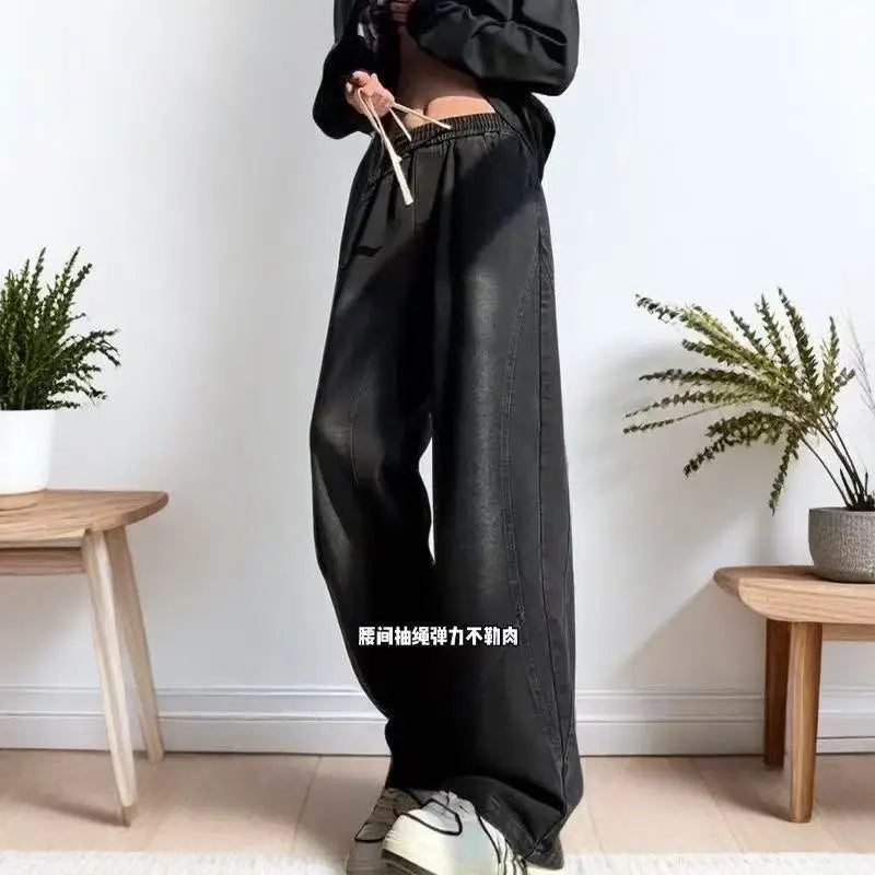 Scimitar Jeans Washed Casual Straight New High Street Retro Wide-leg Trousers Low Rise Jeans Clothing Streetwear Men