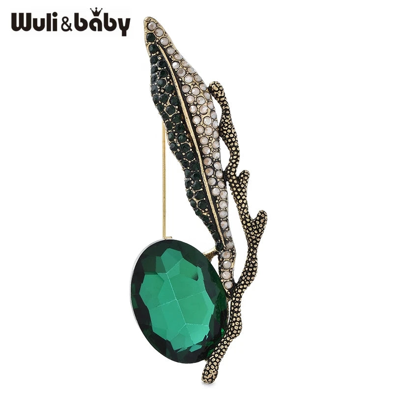 PENDRA Leafcrystal Crystal Leaf Brooch