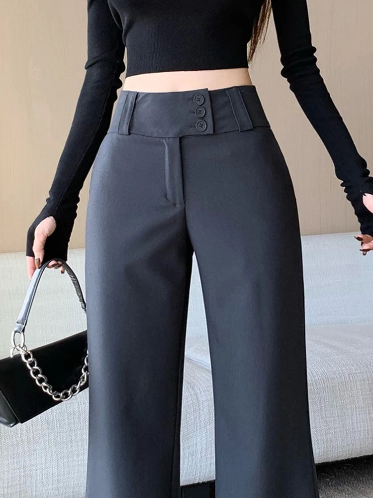 Advanced style suit pants women autumn high waisted slim fit versatile hanging down feeling casual and wide leg pants