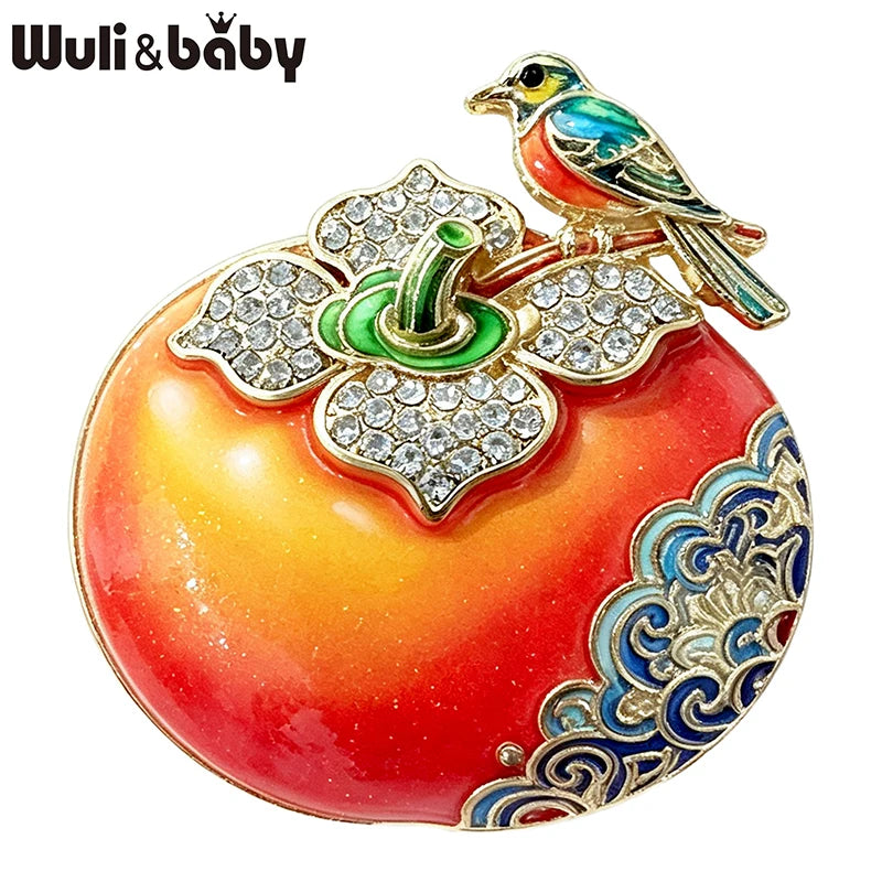 PENDRA Persimora Bird and Persimmon Brooch