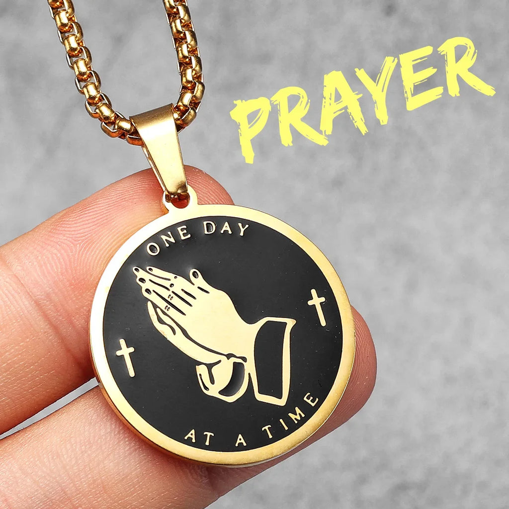 Cross Praying Hands Bilble Men Necklaces Stainless Steel Pendant Chain Women Jewelry HipHop Cool Accessories Gifts Wholesale