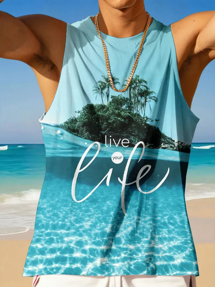 PENDRA Sleeveless Palm Print T-Shirt