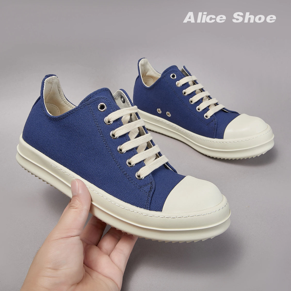 PENDRA Blue Shadow Blue Canvas Low-Top Lace-Up Platform Sneakers