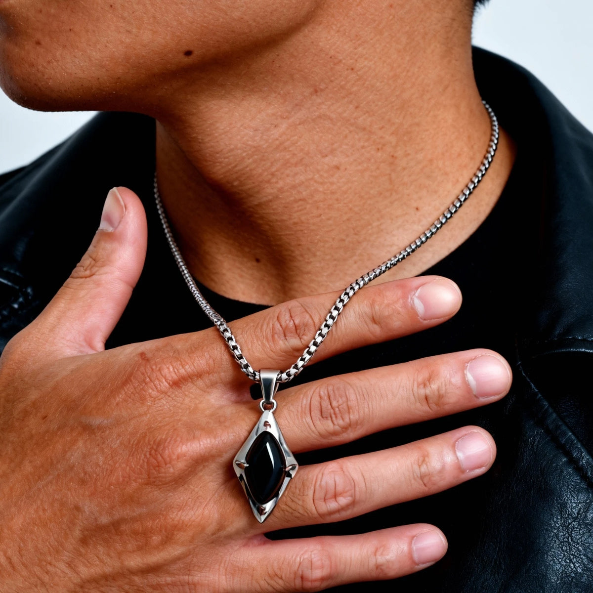 Trendy Geometry Necklace for Men,High Quality Stainless Steel Natural Stone Pendant Necklace,Birthday Gift for Husband Dad Him