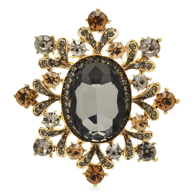 PENDRA Royale Crystal Round Flower Brooch