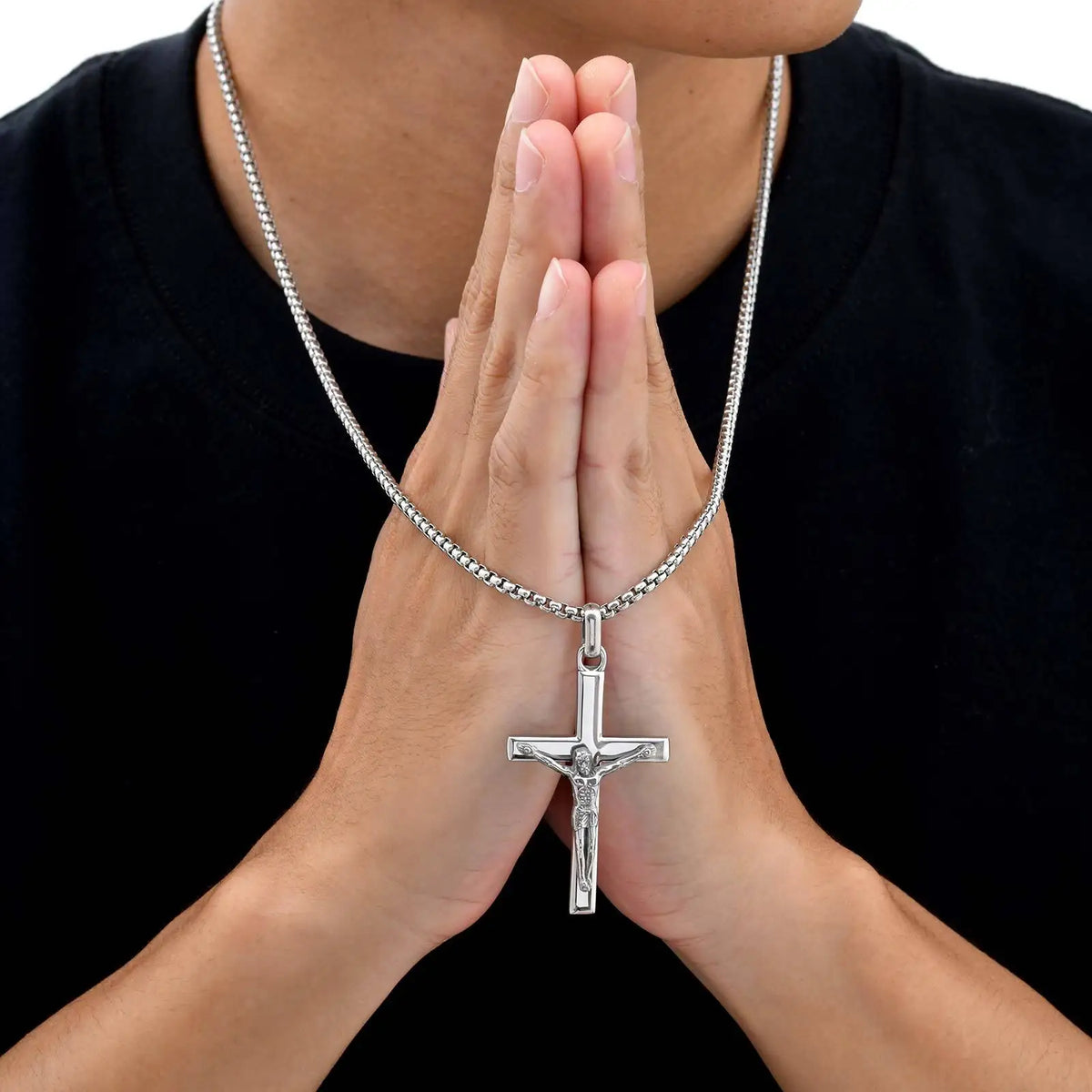 Waterproof Crucifix Cross Necklace for Men Boys,Stainless Steel Catholic Cross Pendant Necklace ,Religious Belief Jewelry Gift