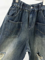 PENDRA Ripped Loose Dad Personality Elastic Waisted Versatile Carrot Pants