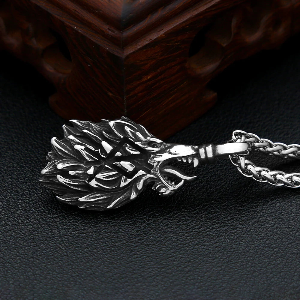 PENDRA Wolfcrest Stainless Steel Viking Wolf Head Pendant
