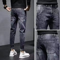 Autumn 2025 New Jeans Men's Trendy Brand Retro Casual Trousers Student Fashion Printing Elastic Skinny Jeans Men Trousers