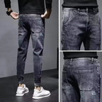 Autumn 2025 New Jeans Men's Trendy Brand Retro Casual Trousers Student Fashion Printing Elastic Skinny Jeans Men Trousers