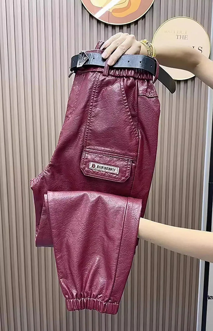 PENDRA Oversized Pocket Loose Leather Cargo Pants