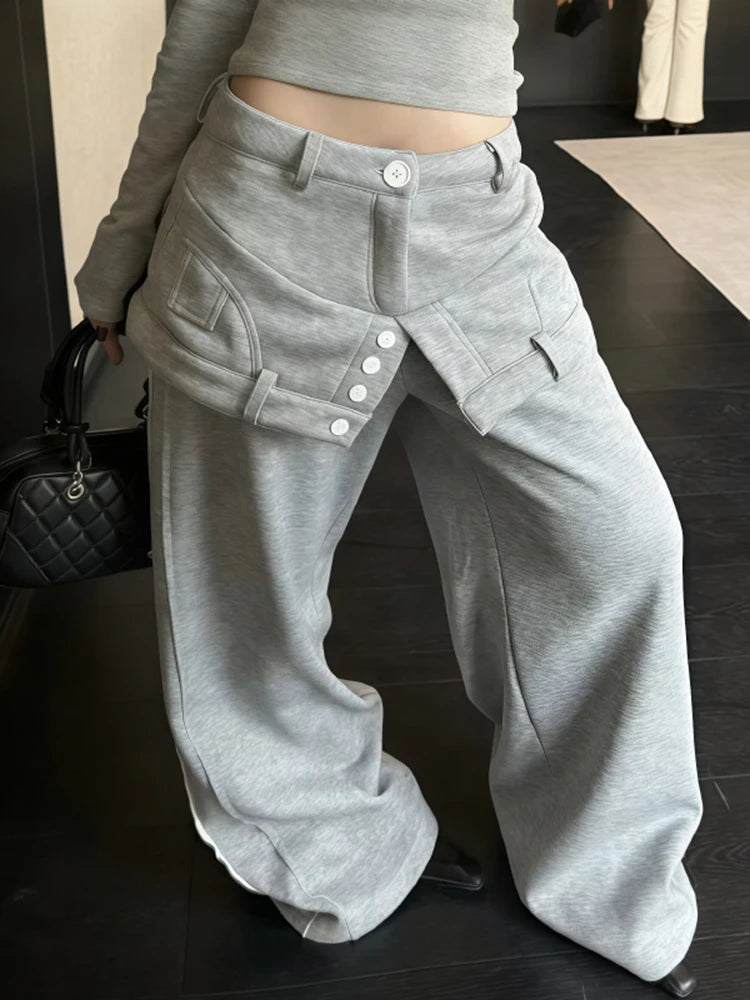 Women's Retro Slit Curtain Skirt Pants 2025 Autumn  Winter New Loose Versatile High-End Design Sense Wide-Leg Sweatpants