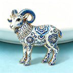 PENDRA Porcelain Goat Blue-and-White Brooch