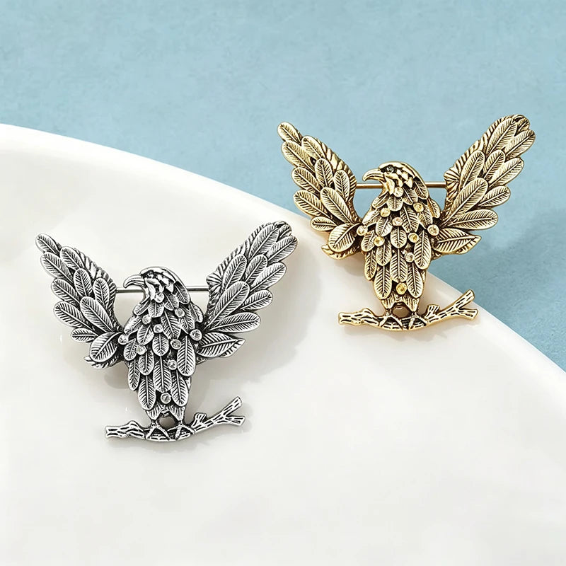 Wuli&baby Vintage Eagle Brooches For Women Unisex 2-color Lovely Rhinestone Bird Animal Party Casual Brooch Pins Gifts