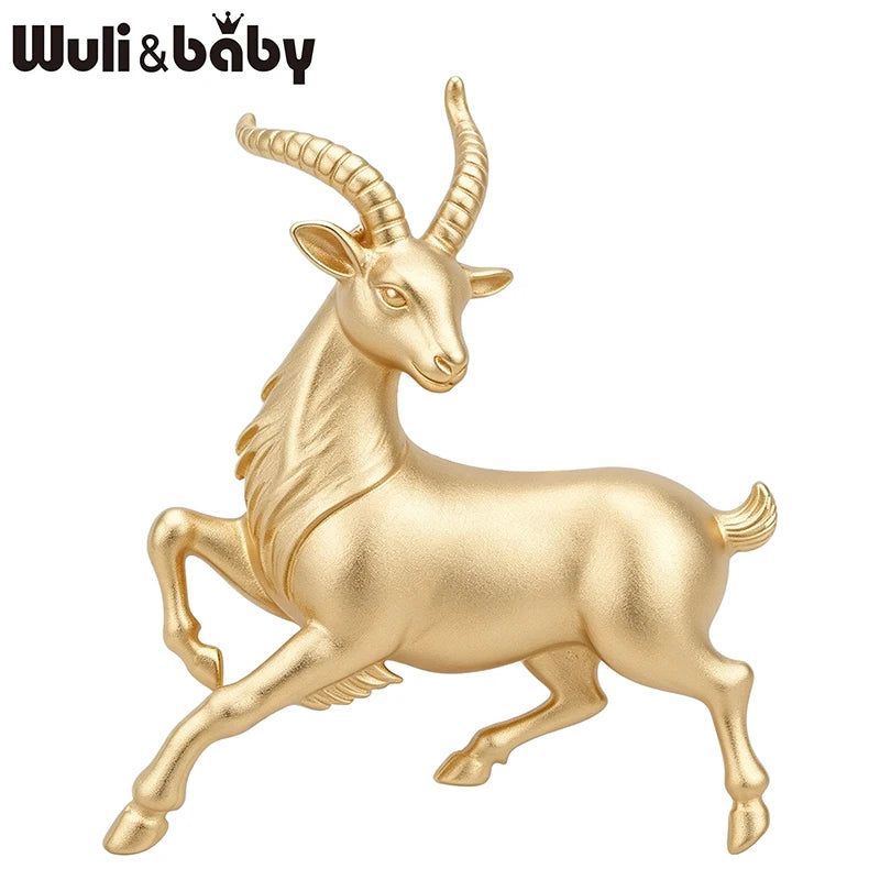 Wuli&baby Matte-gold Antelope Brooches For Women Men Year Of The Goat Animal Party Office Brooch Pins New Year Gifts