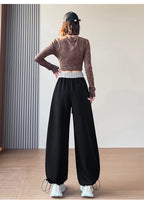 American style sports pants women in autumn and winter 2025 new style thick drawstring color blocking wide leg pants
