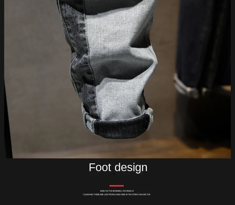New Arrival High Quality KPOP Splicing Men's Designer Work Pants Jeans Grey Patchwork Korean Fashion Men Luxury Casual Pants