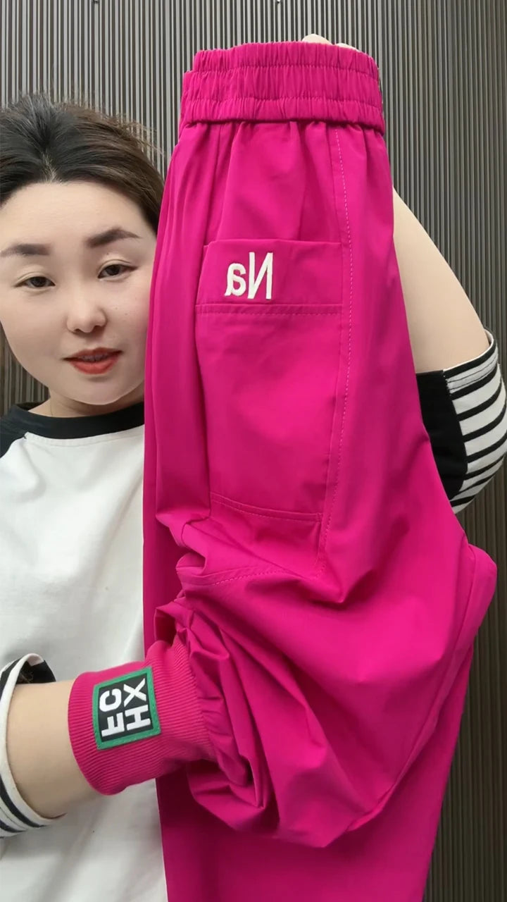 Fashion Summer Harem Pants Female 2025 New Letter Women's Sports Pants Quick Dry Tie Feet Elastic Waist Casual Trousers