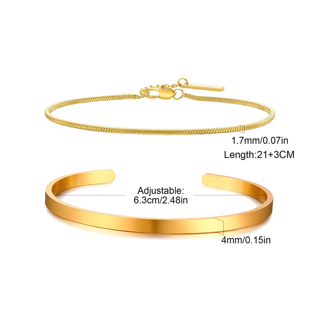 Trendy 4mm Cuff Bracelet for Men,2pcs/set Waterproof Chain LInk Adjustable Writband,Causal Jewelry Gift for Husband Dad BBF