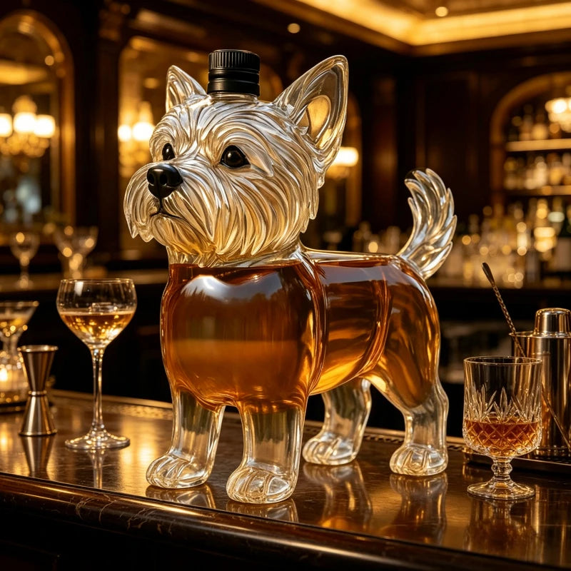 JJWest Highland Terrier Shaped Whiskey Decanter, Clear Glass Liquor Bottle for Bourbon/Brandy, Unique Bar Decor & Dog Lover Gift