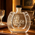 Clear Horseshoe Shaped Liquor Decanter 350ML Embossed Horse Glass Wine Bottle Whisky Container Home Bar Decoration