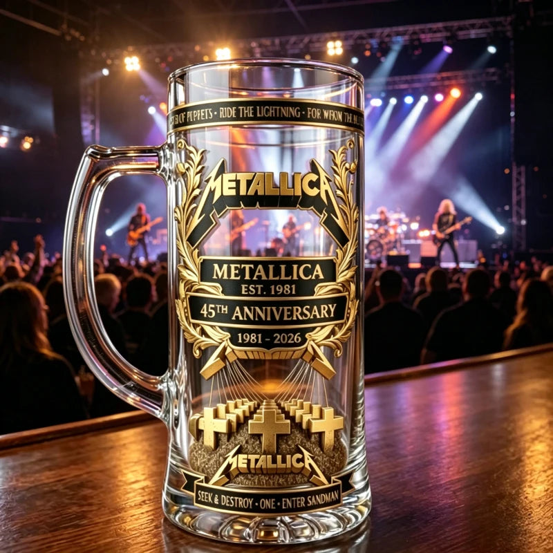 METALLICA metal band 45th anniversary, black gold three-dimensional relief craft rock commemorative collection glass beer cup,