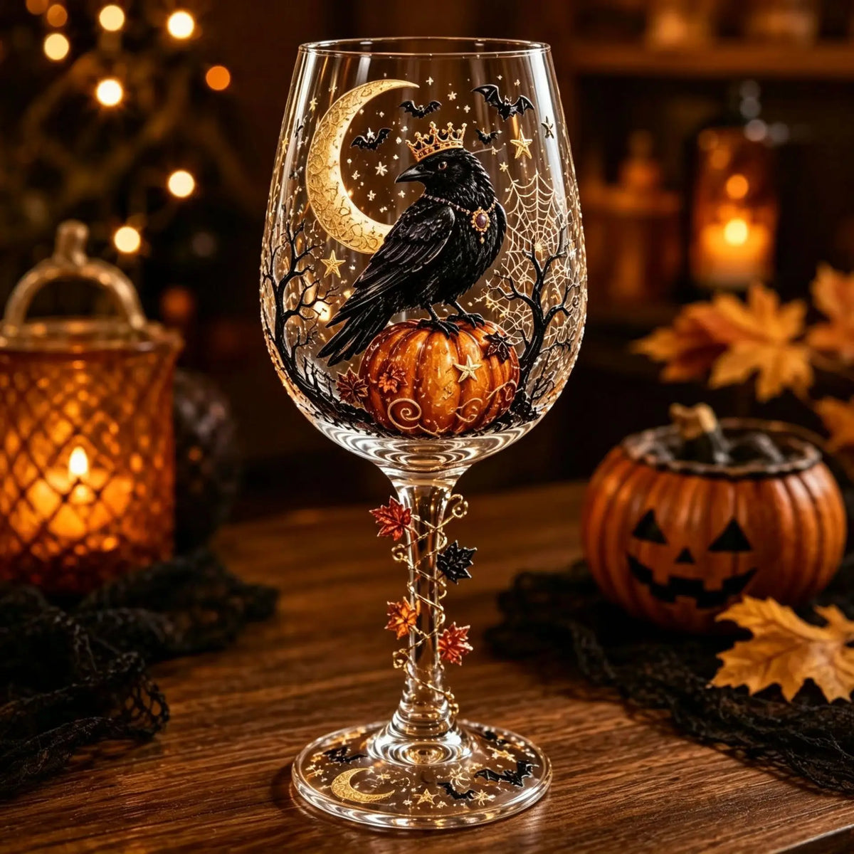 Spooky Halloween Wine Goblet with Sticker Design Witch Ghost Pumpkin Cat Decorative Stemmed Glass for Party Home Bar