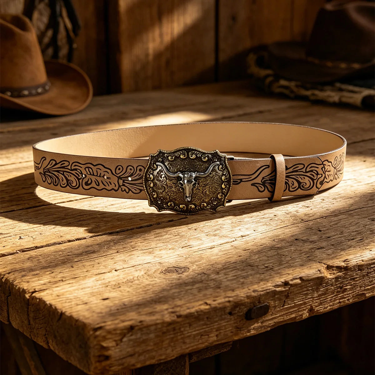Vintage Western cowboy Cowgirl Style Plus Size Belt For Men Women Bull buckle Bull Flora printed belt Big Jeans Waistband Male