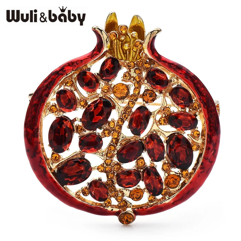 PENDRA Garnet 3-Color Enamel Rhinestone Pomegranate Brooch